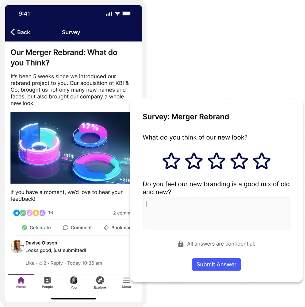 Screenshot of phone screen announcing merger rebrand