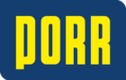 Blue rectangle with the word "PORR" in bold, yellow capital letters centered inside.
