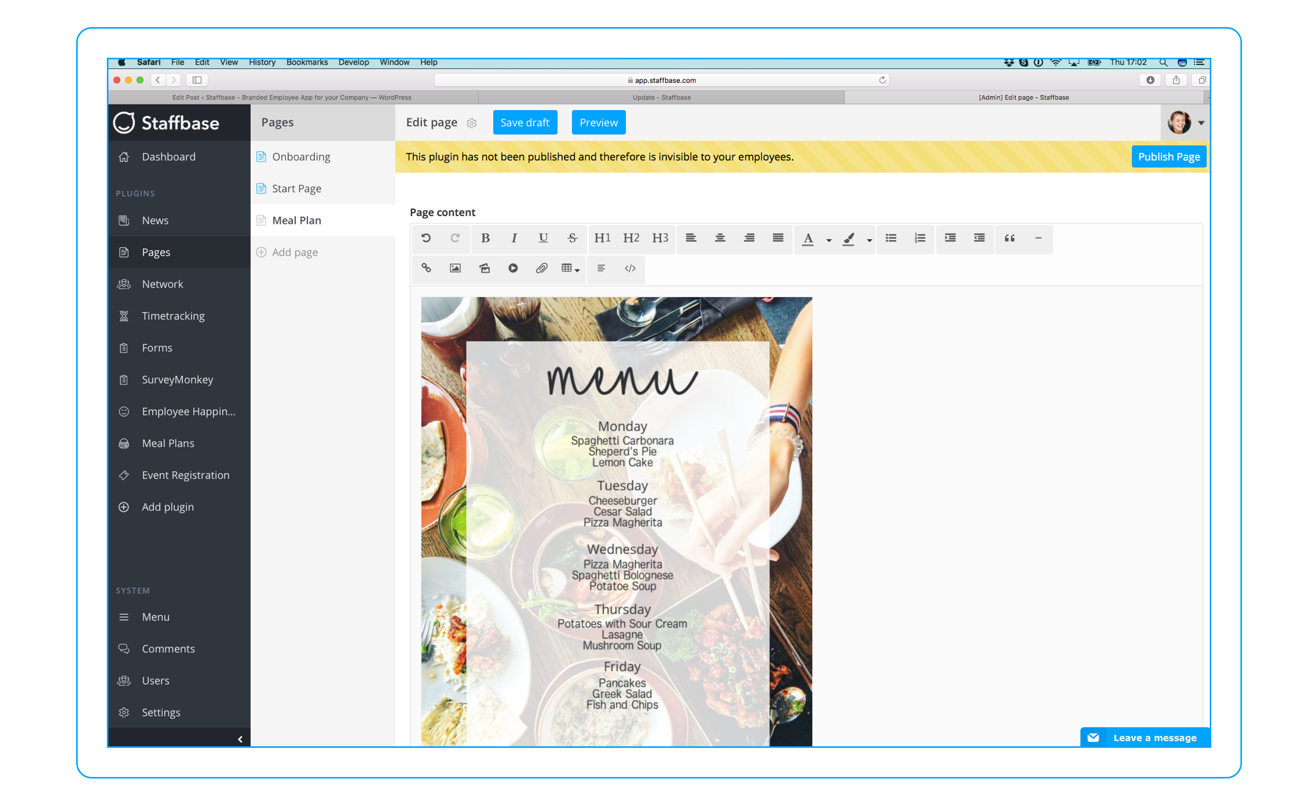 Cafeteria Menu – A Great Way to Onboard Users to Your Employee App |  Staffbase